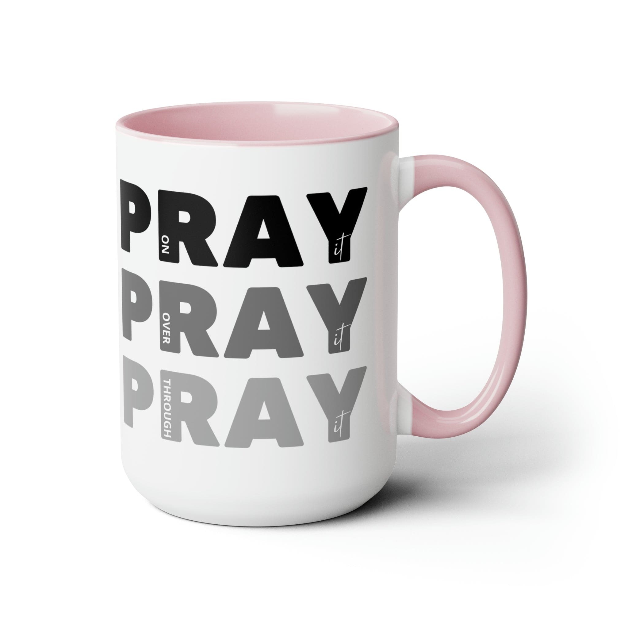 Accent Ceramic Mug 15oz Pray on it Over it Through it Black Illustration-3