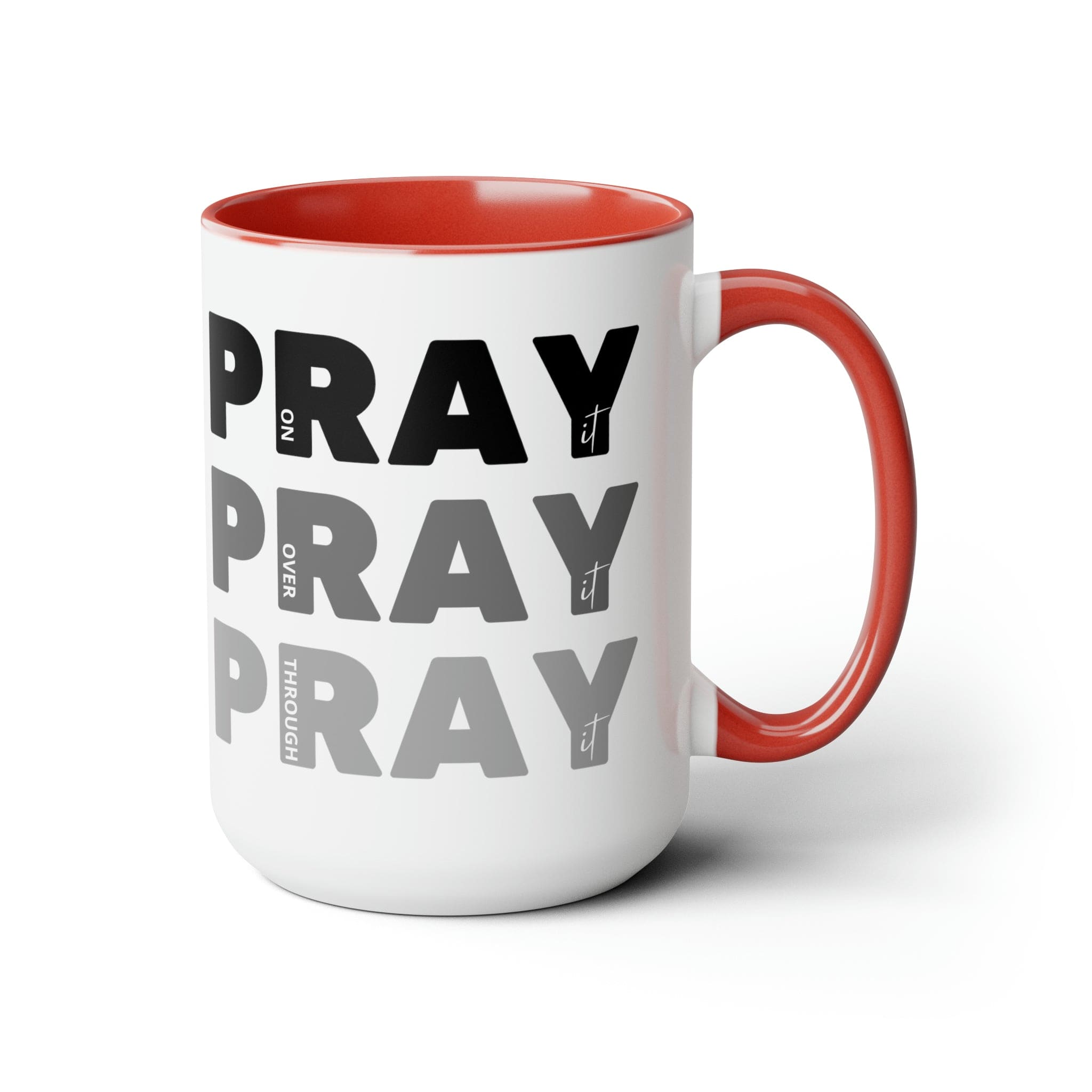 Accent Ceramic Mug 15oz Pray on it Over it Through it Black Illustration-4