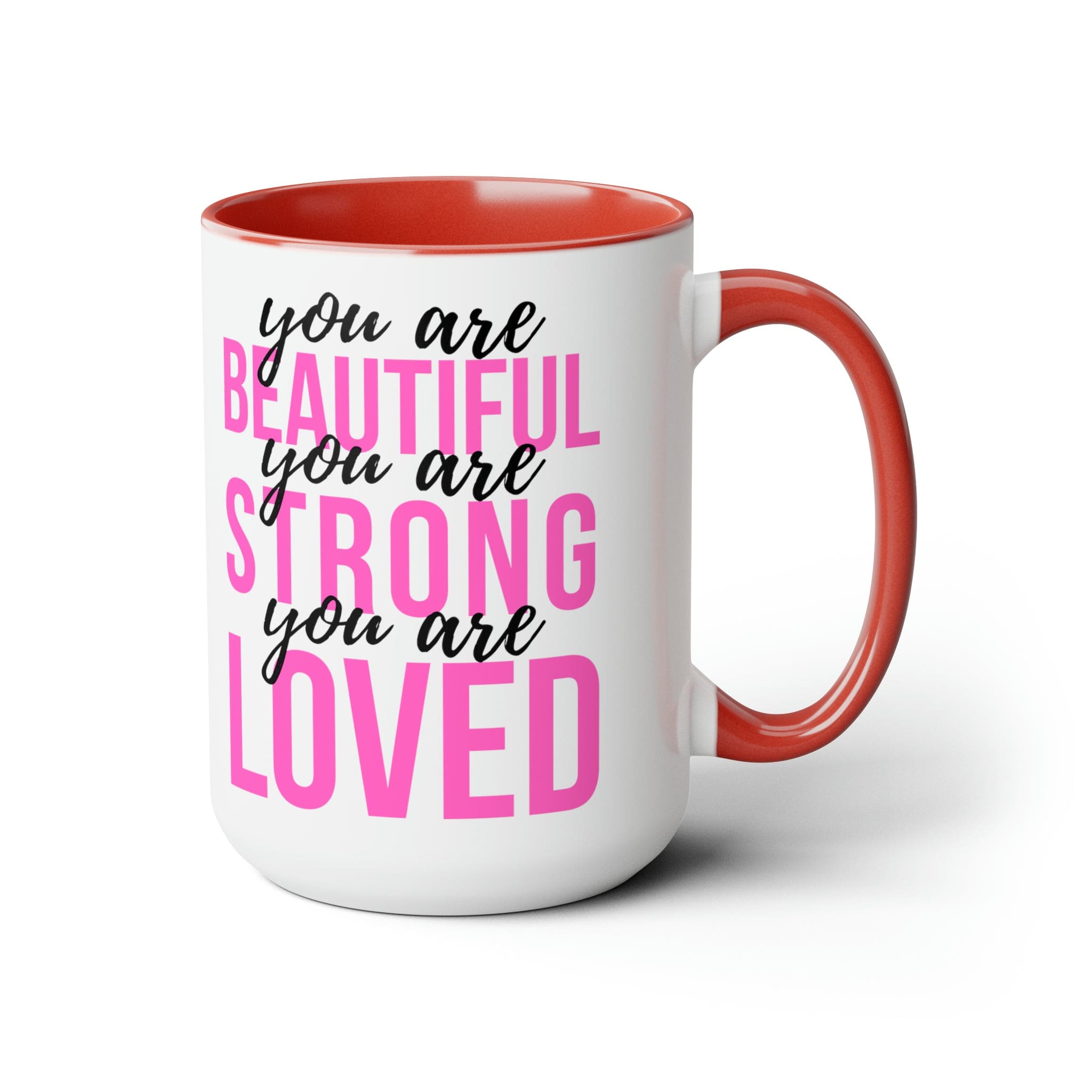 Accent Ceramic Mug 15oz You Are Beautiful Strong Loved Inspiration Affirmation Pink Black-4