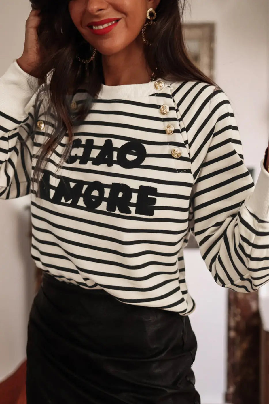 Amore Striped Graphic Sweatshirt-2