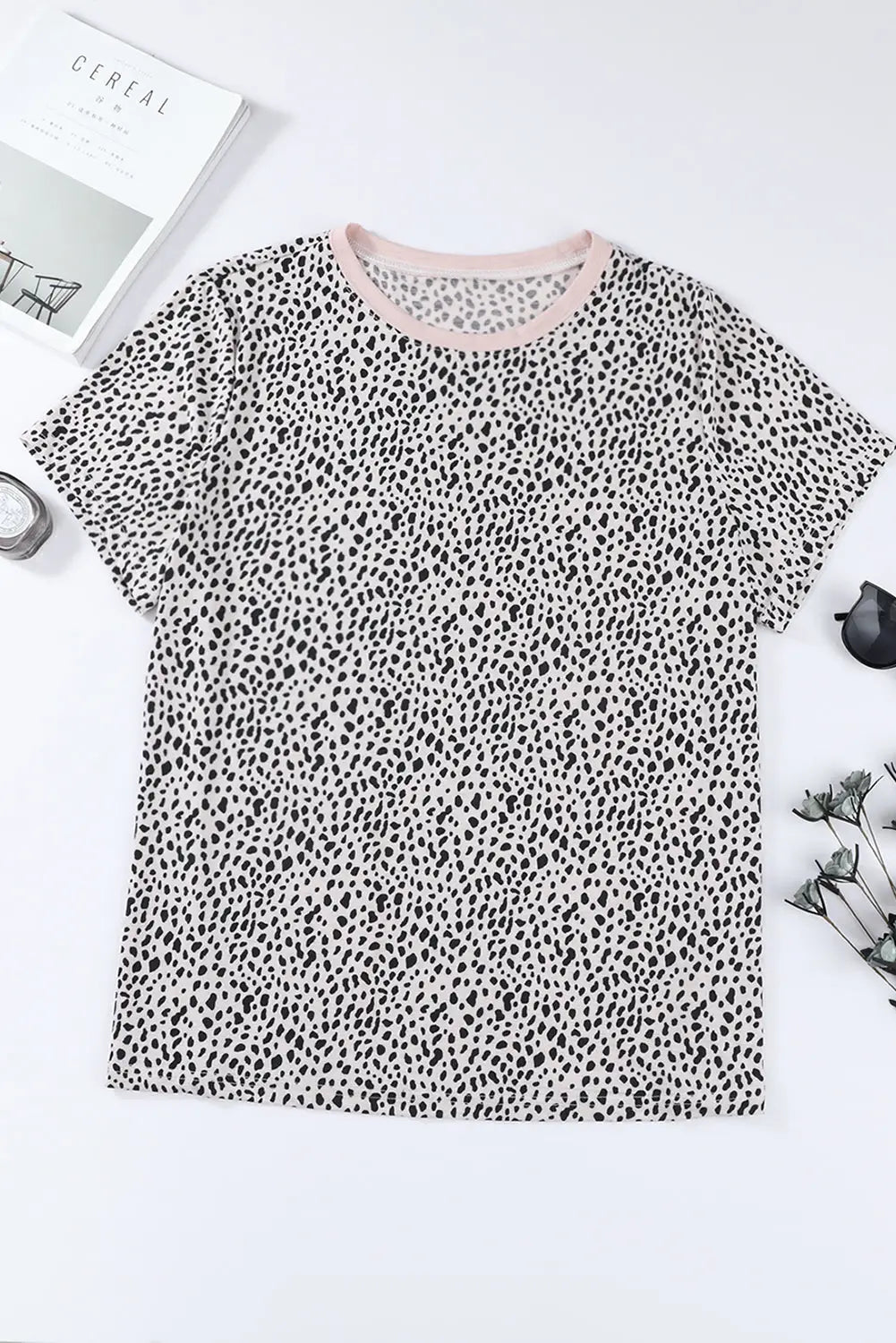 Animal Spotted Print Round Neck Long Sleeve Top-68