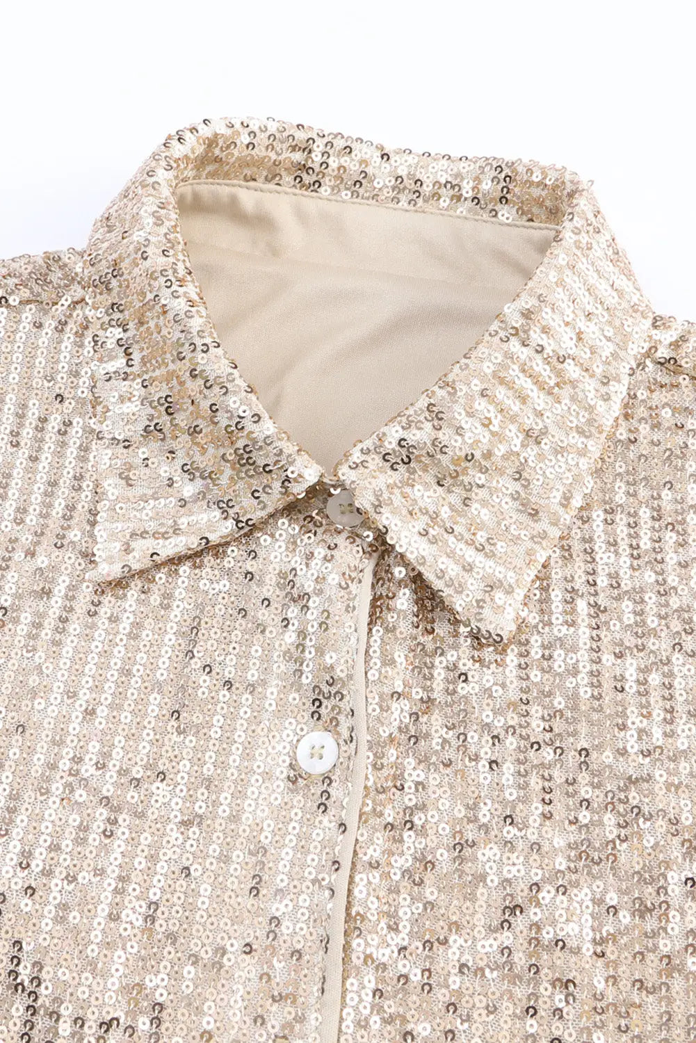 Apricot Sequin Collared Bust Pocket Buttoned Shirt-10