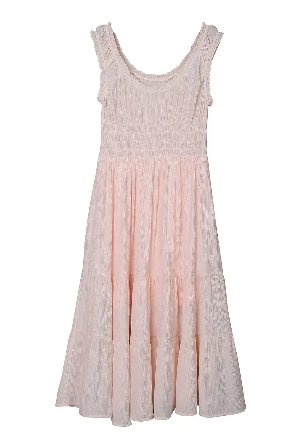 Apricot Smocked Ruched Sleeveless High Waist Midi Dress-10