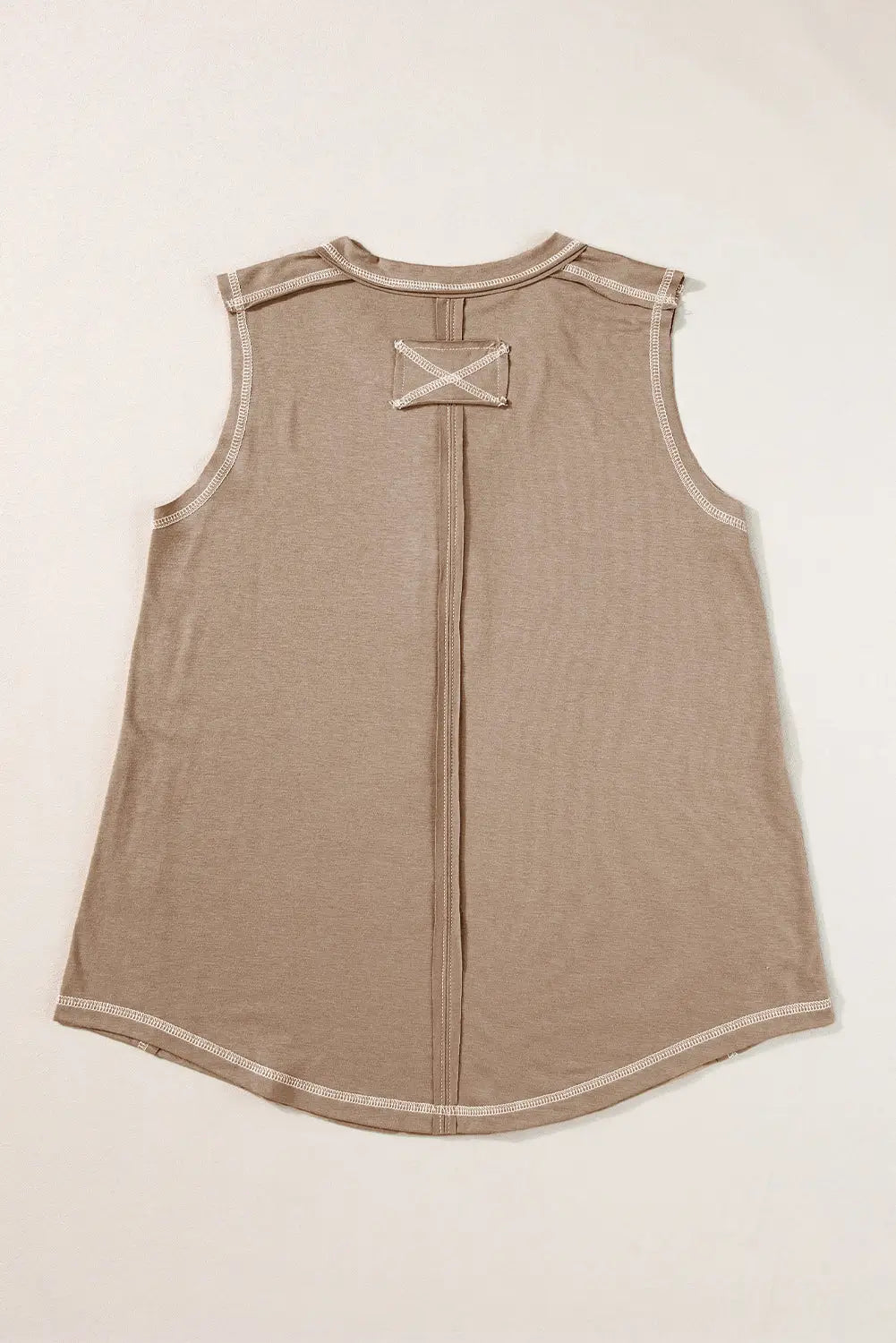 Beige Exposed Seam Henley Tank Top-3