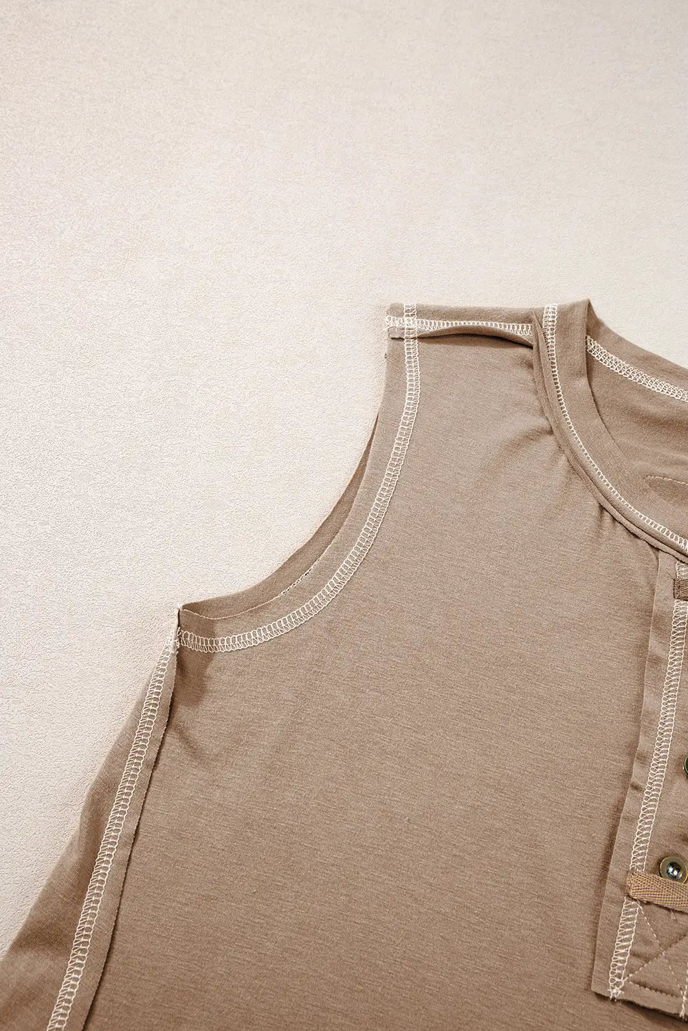 Beige Exposed Seam Henley Tank Top-6