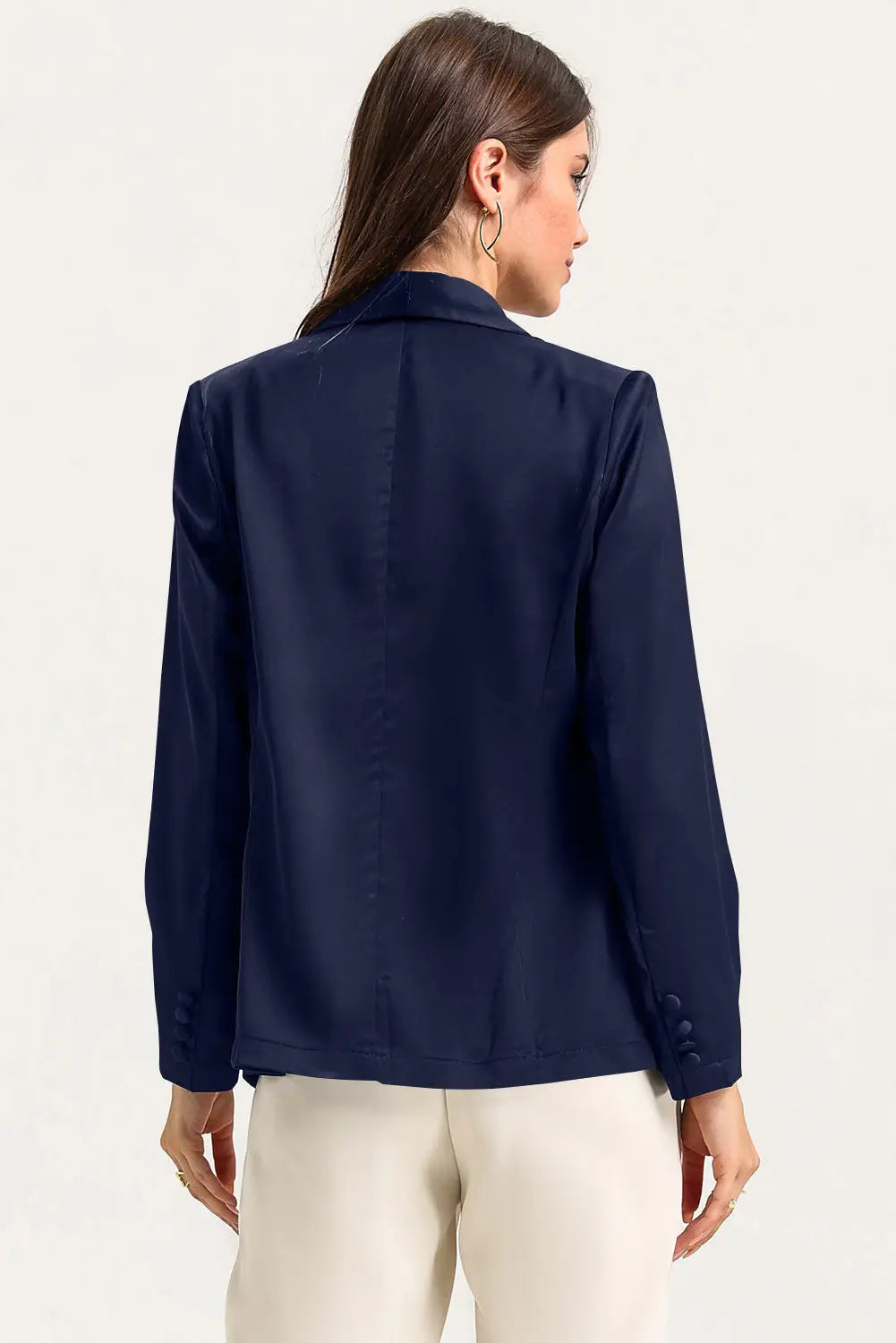 Black Collared Neck Single Breasted Blazer with Pockets-8