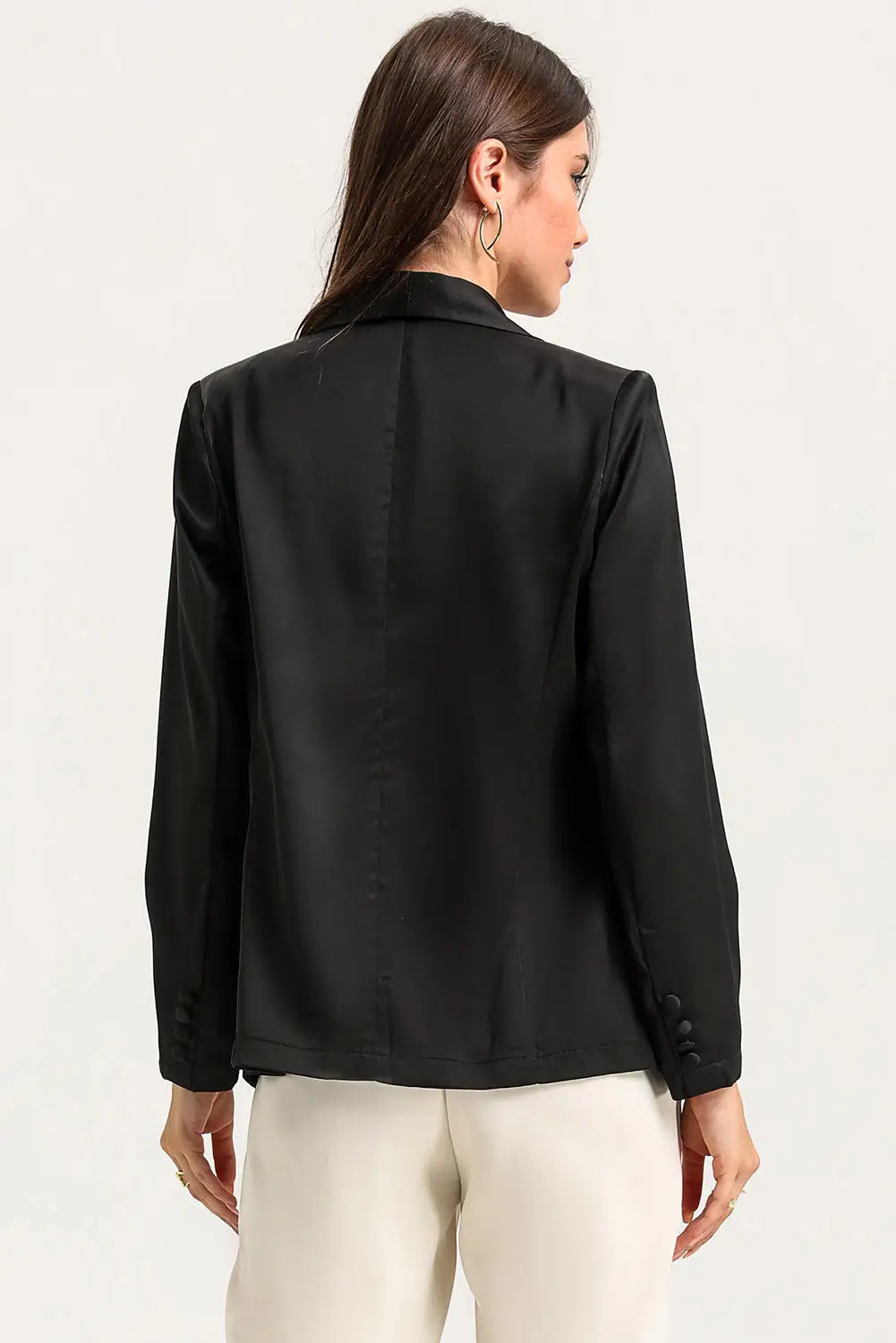 Black Collared Neck Single Breasted Blazer with Pockets-1