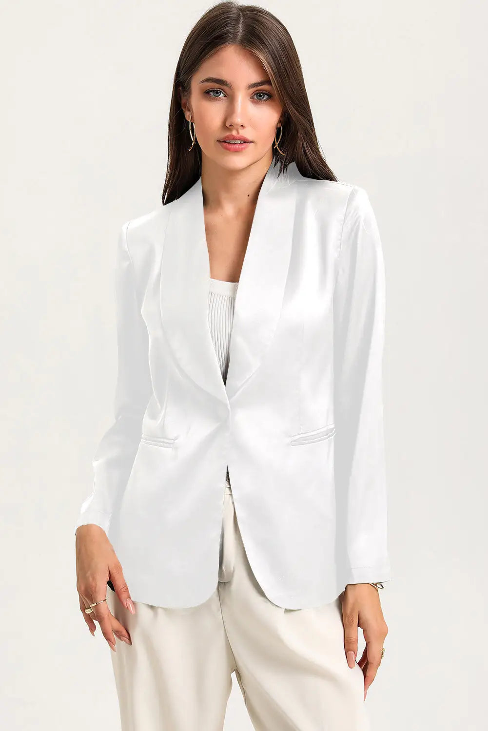 Black Collared Neck Single Breasted Blazer with Pockets-17