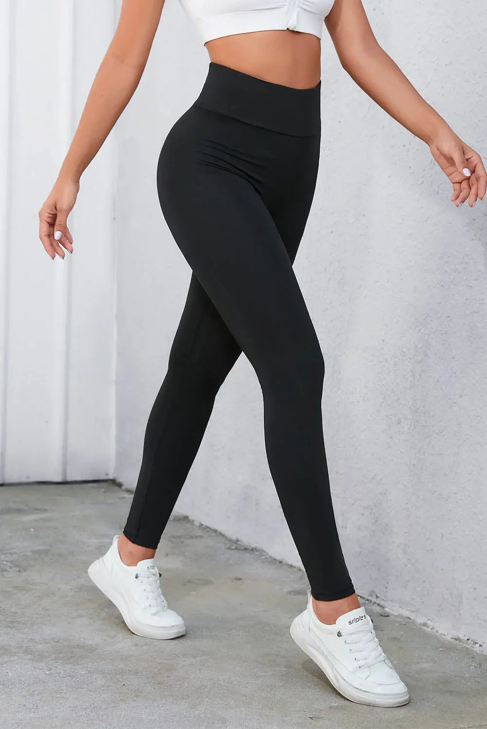 Black Criss Cross Tummy Control High Waist Leggings-2