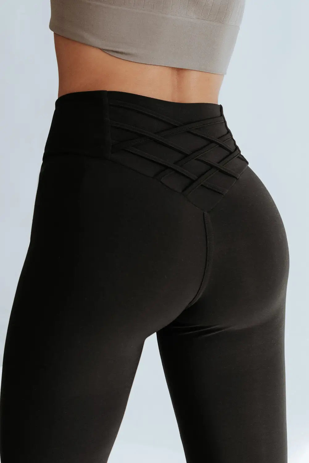 Black Criss Cross Tummy Control High Waist Leggings-10