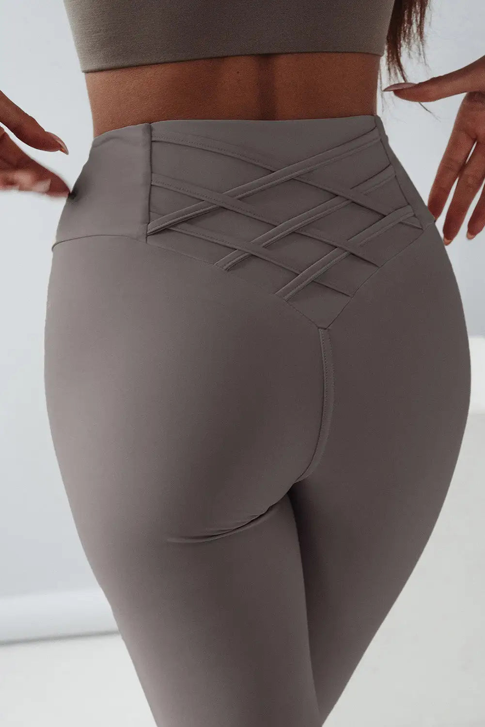 Black Criss Cross Tummy Control High Waist Leggings-42