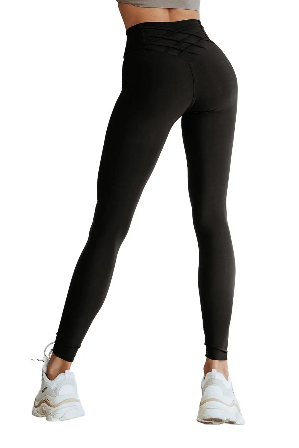 Black Criss Cross Tummy Control High Waist Leggings-19