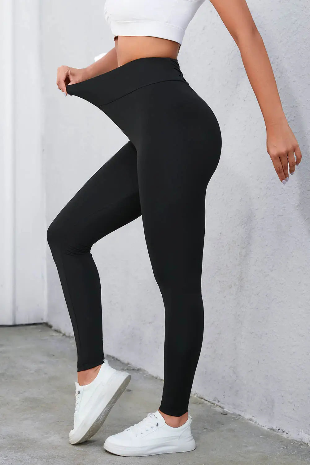 Black Criss Cross Tummy Control High Waist Leggings-3