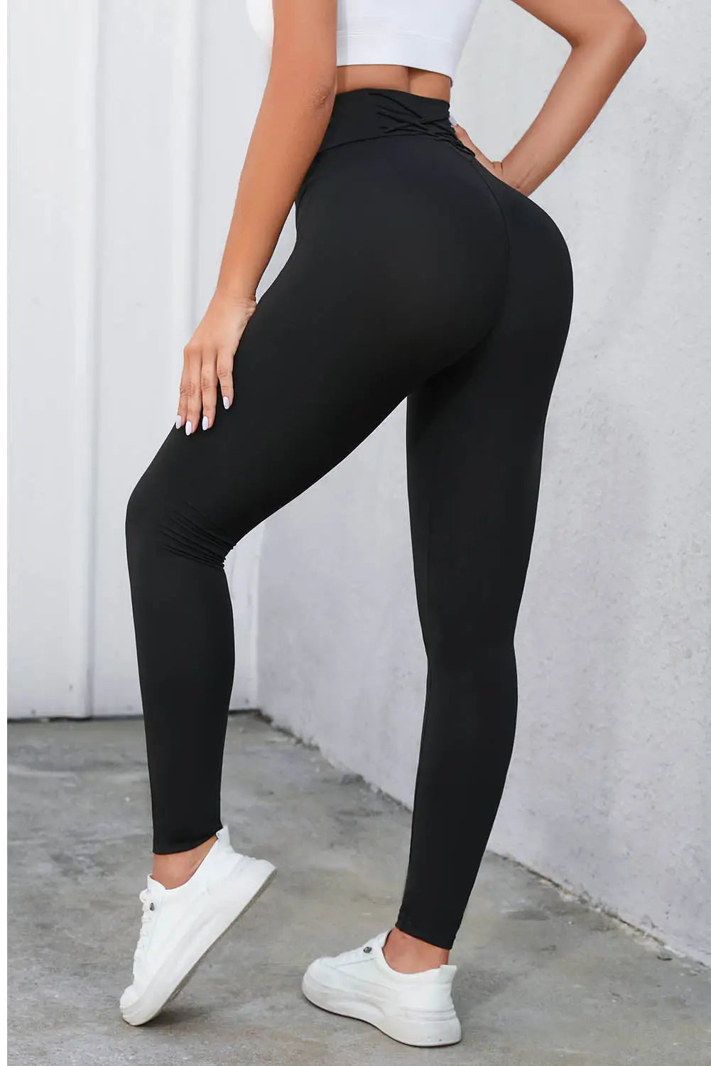 Black Criss Cross Tummy Control High Waist Leggings-1