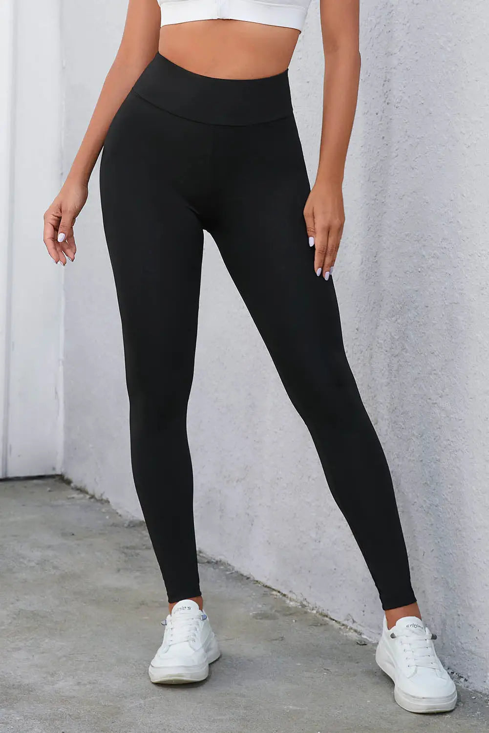 Black Criss Cross Tummy Control High Waist Leggings-0