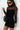 Black Dotted Mesh Striped Frilled Neck Bubble Sleeve Dress-2