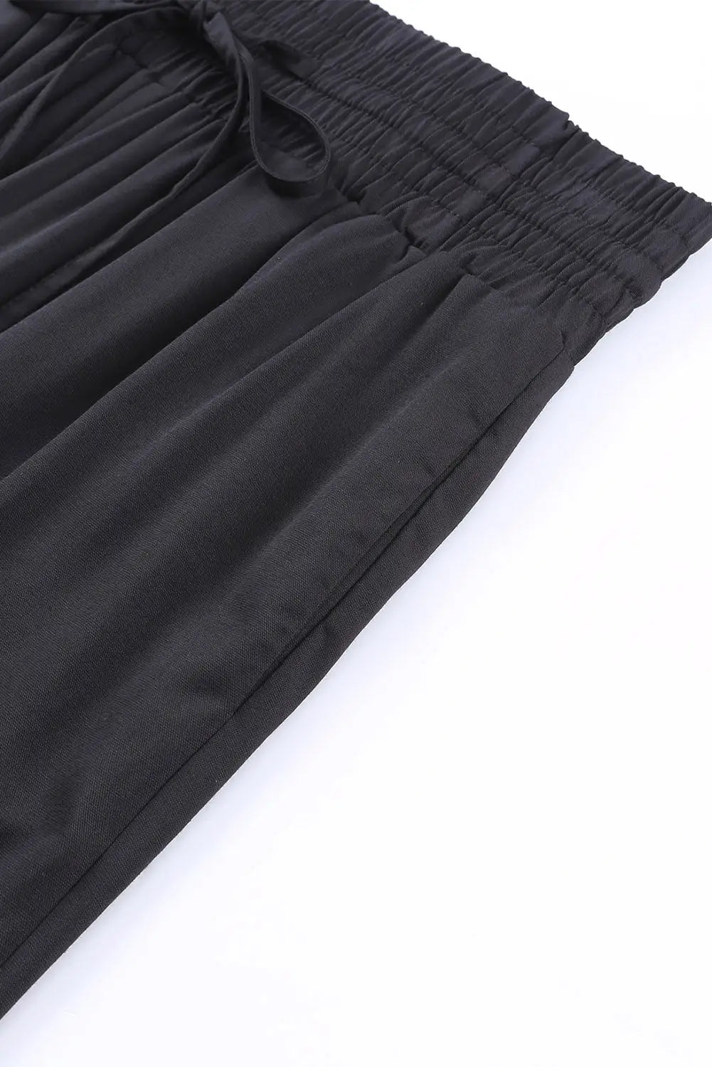 Black Drawstring Elastic Waist Casual Wide Leg Pants-9