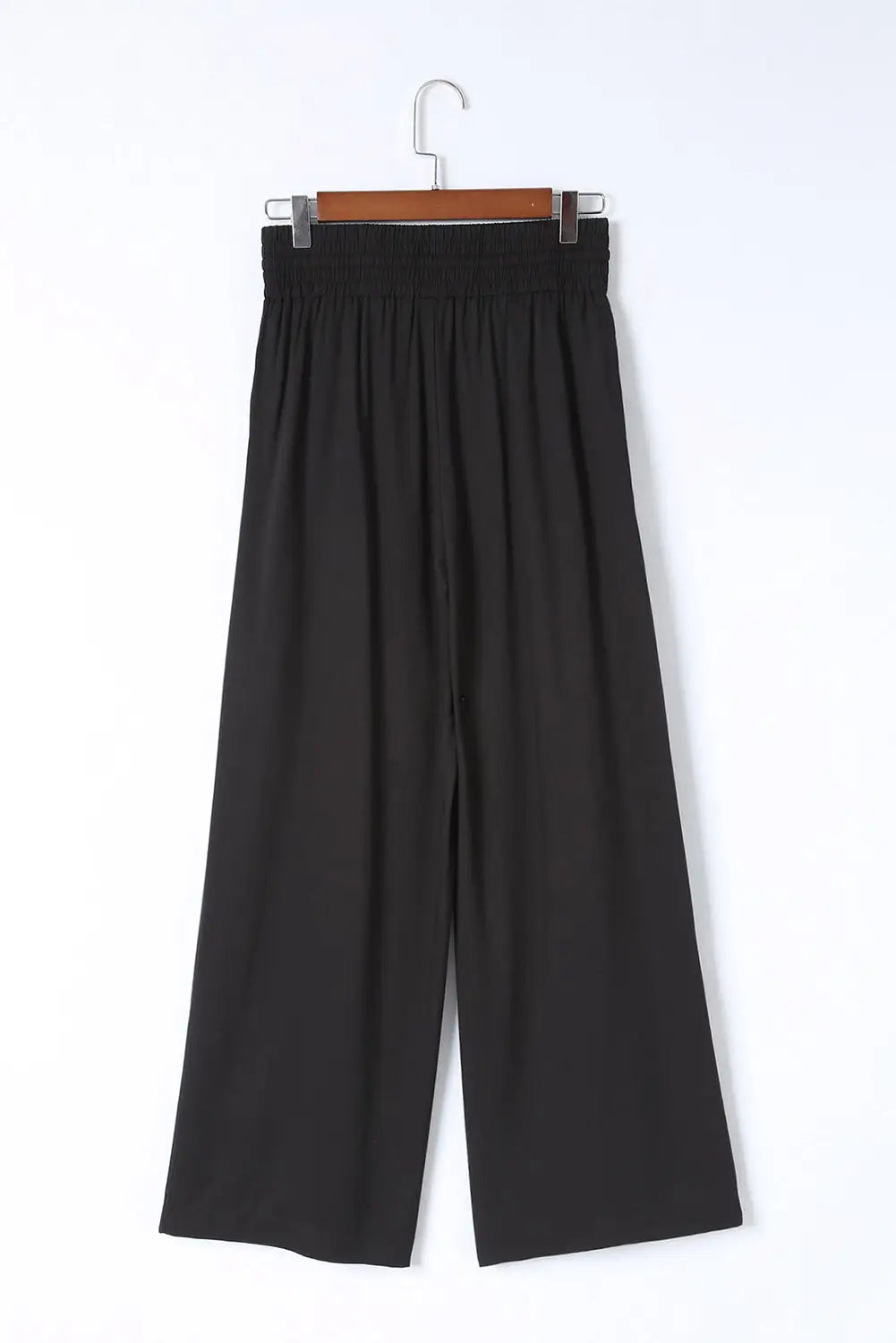 Black Drawstring Elastic Waist Casual Wide Leg Pants-5