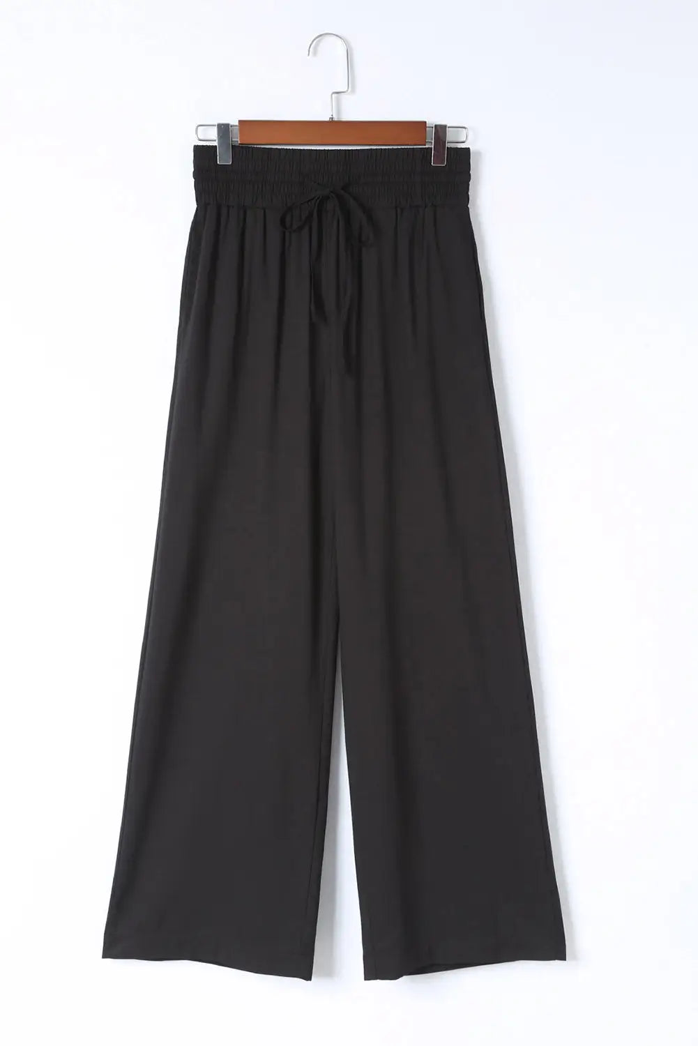 Black Drawstring Elastic Waist Casual Wide Leg Pants-6