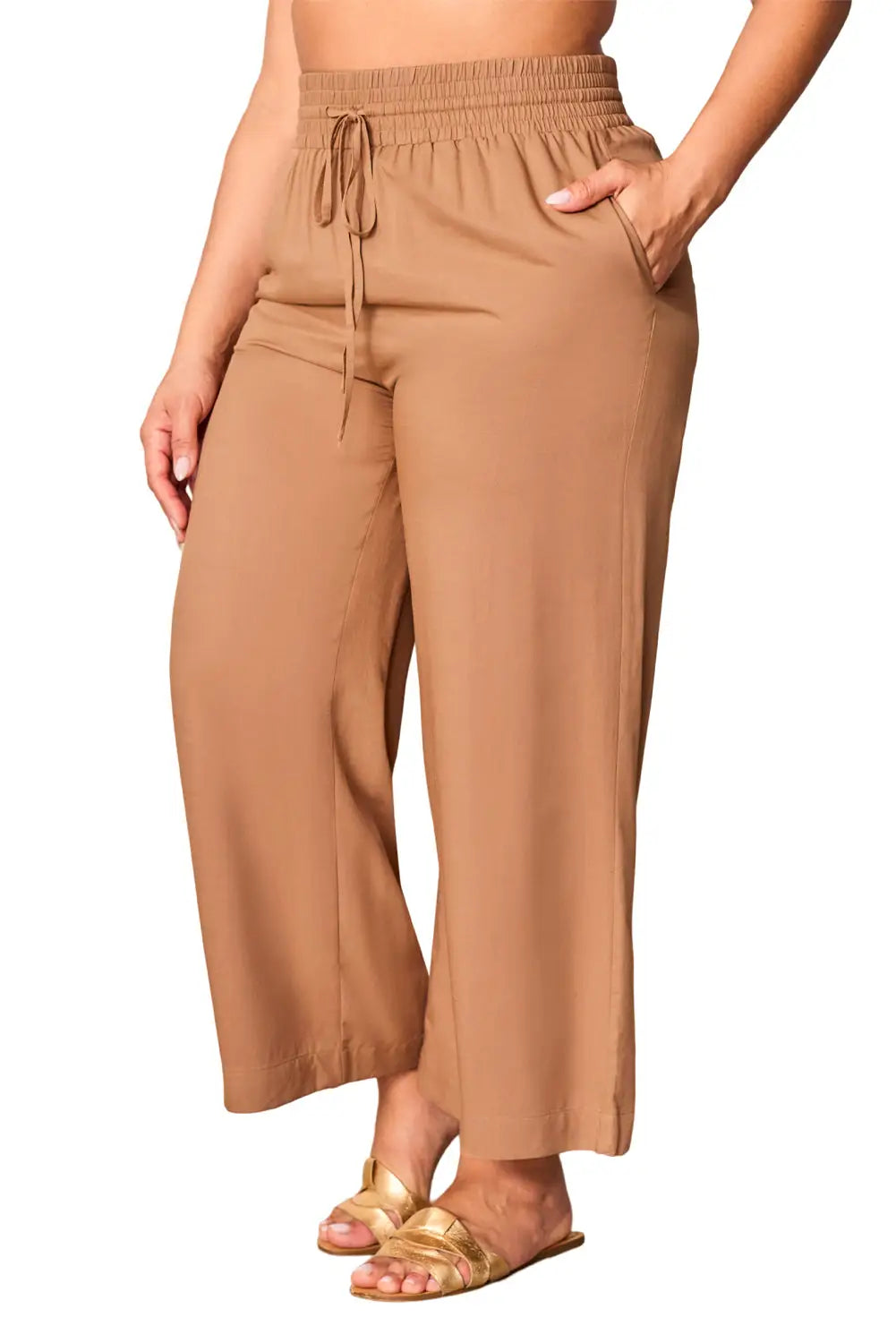 Black Drawstring Elastic Waist Casual Wide Leg Pants-73