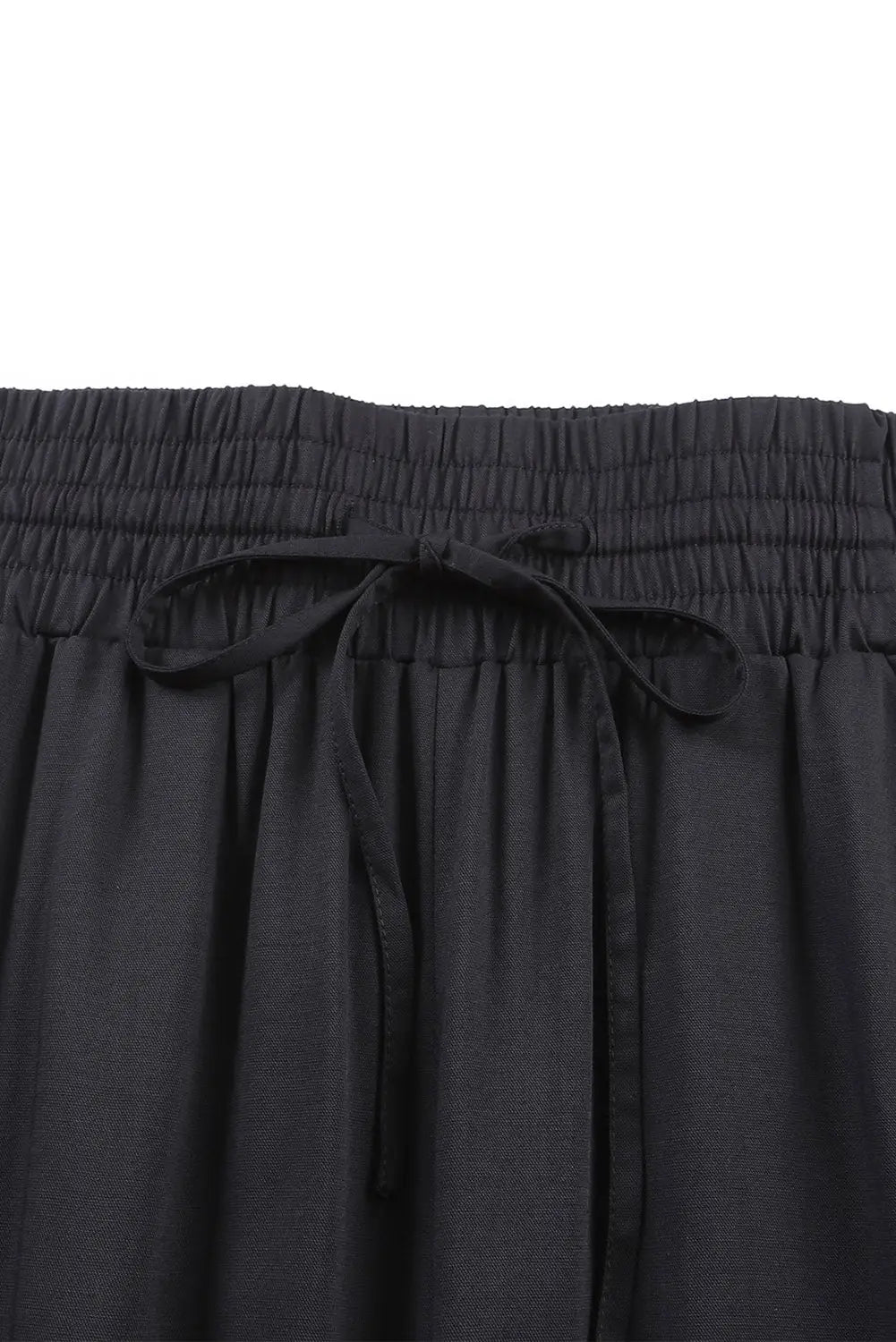 Black Drawstring Elastic Waist Casual Wide Leg Pants-10