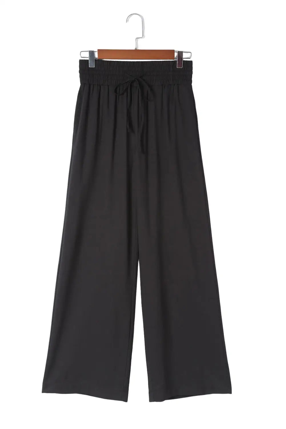 Black Drawstring Elastic Waist Casual Wide Leg Pants-17