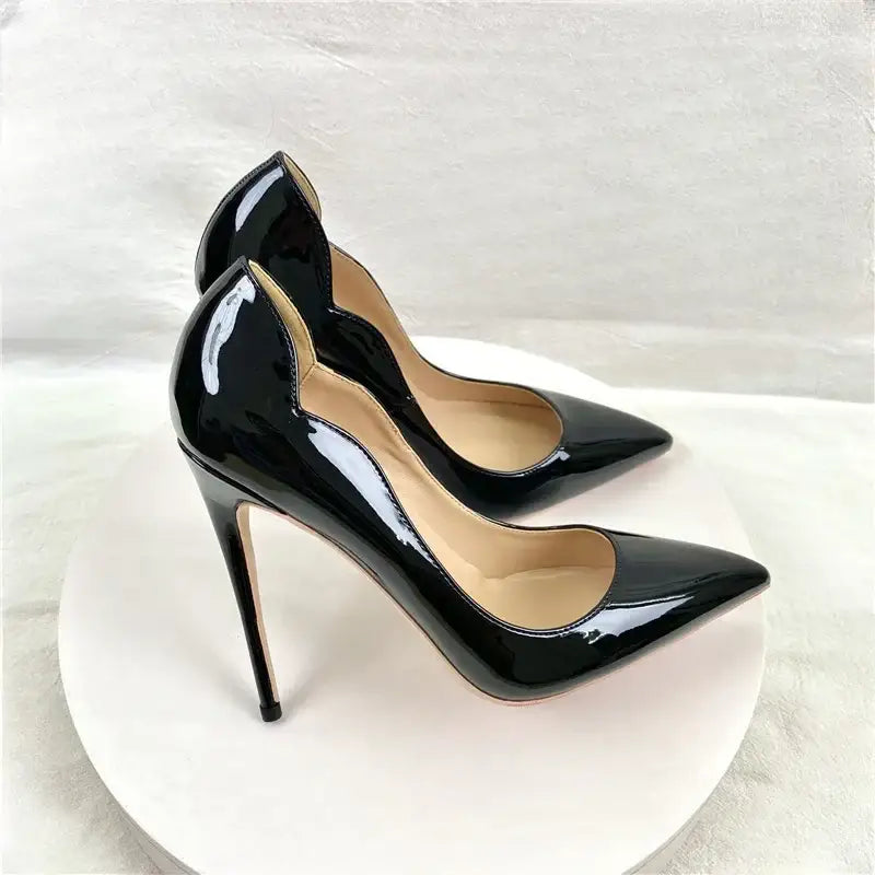 Black Lacquer Leather High Heels Stiletto Shoes-2