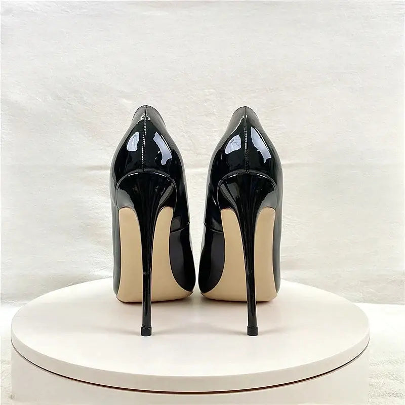 Black Lacquer Leather High Heels Stiletto Shoes-4