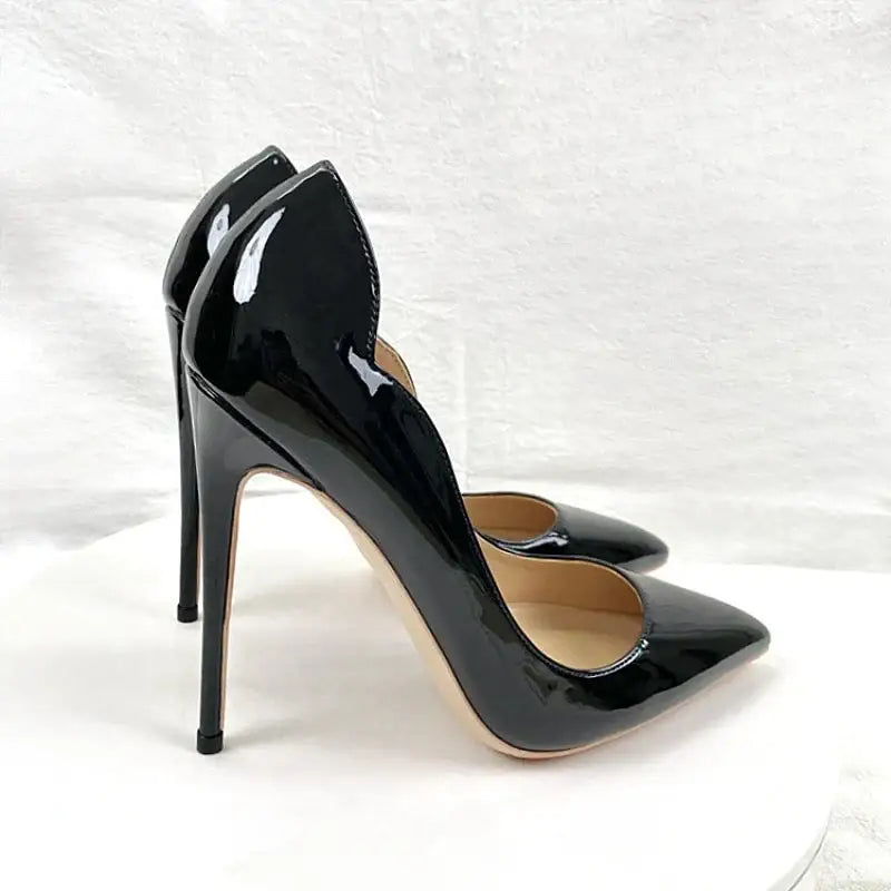 Black Lacquer Leather High Heels Stiletto Shoes-0