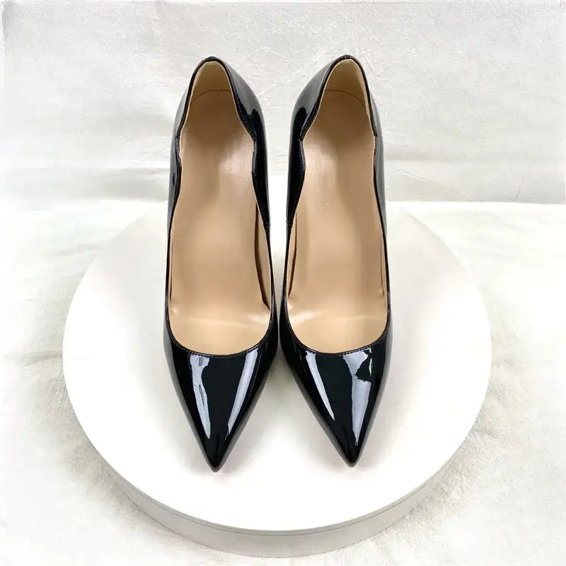 Black Lacquer Leather High Heels Stiletto Shoes-3