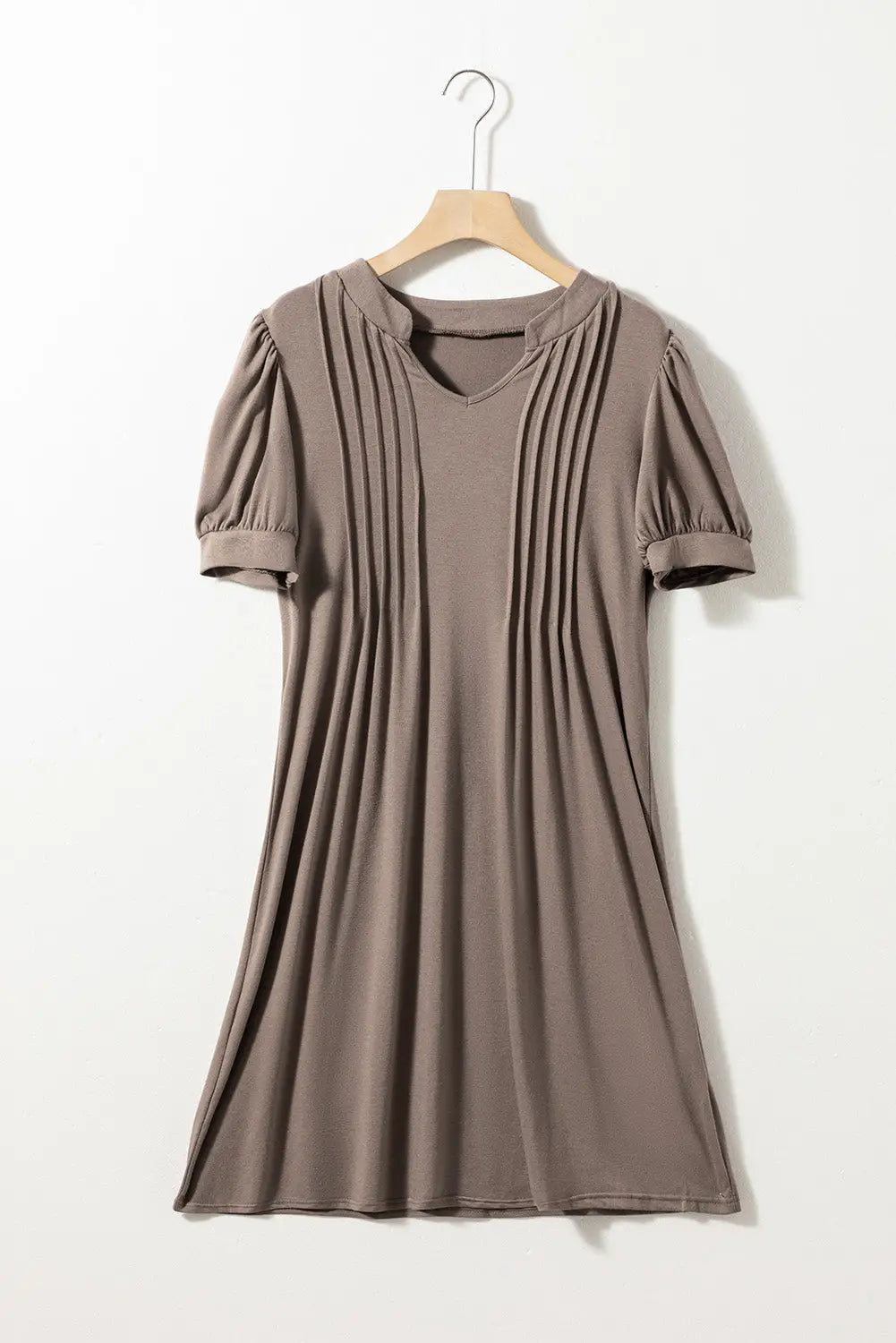 Black Notched Neck Pleated Puff Sleeve Shift T-shirt Dress-14