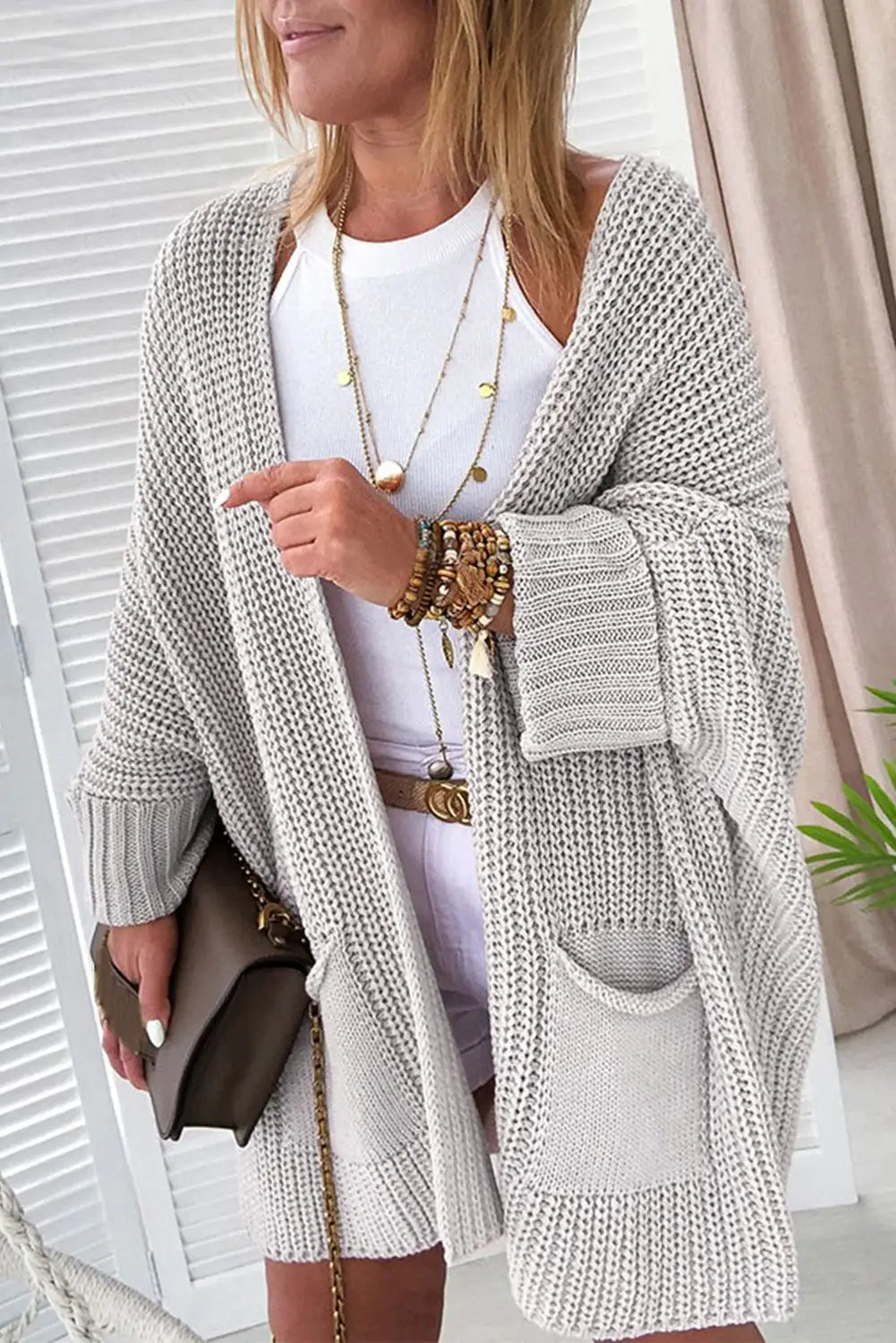 Black Oversized Fold Over Sleeve Sweater Cardigan-5