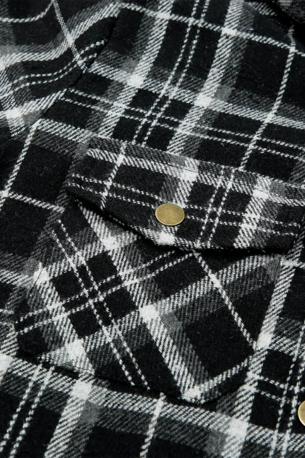 Black Plaid Pattern Sherpa Lined Hooded Shacket-9