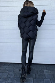 Black Quilted Zipper Front Hooded Vest Coat-4