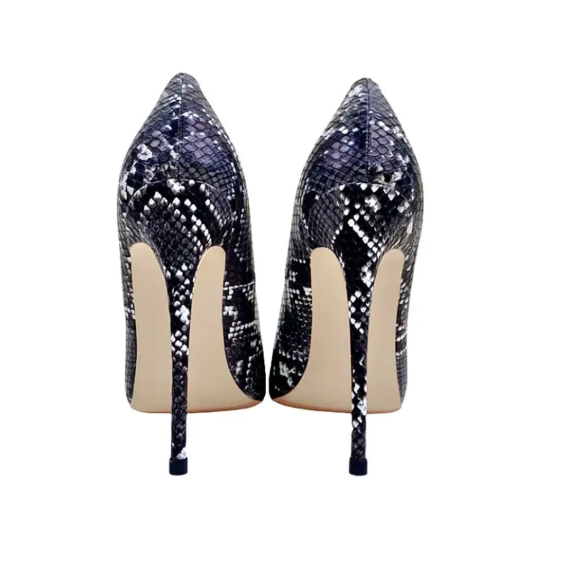 Black Snake Skin Pattern High Heel Stiletto Shoes-7