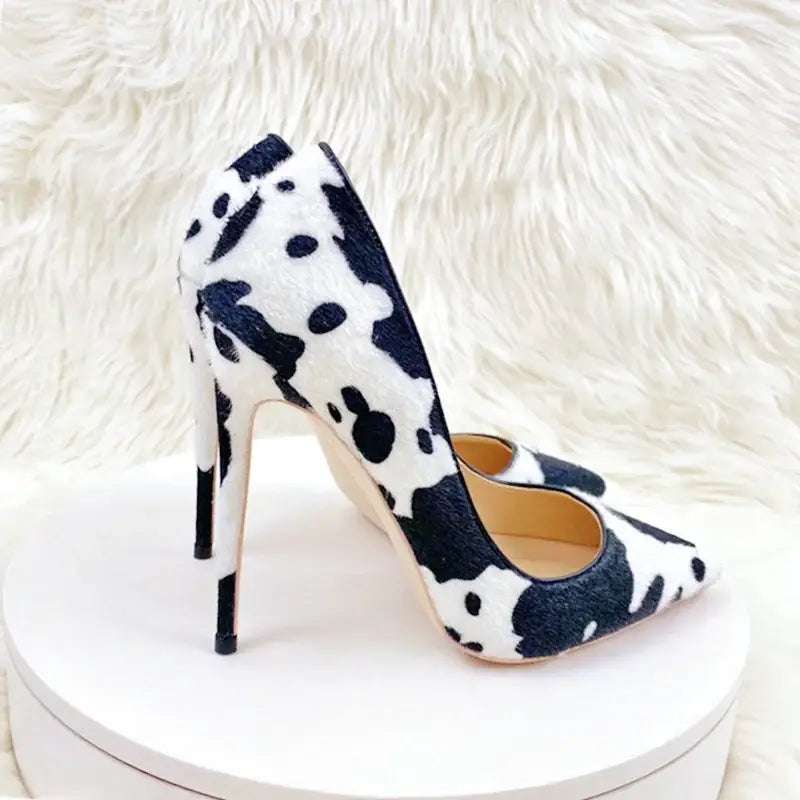 Black White Graffiti Suede High Heels Stiletto Shoes-5