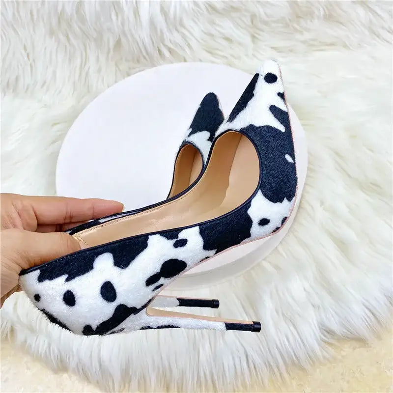 Black White Graffiti Suede High Heels Stiletto Shoes-2