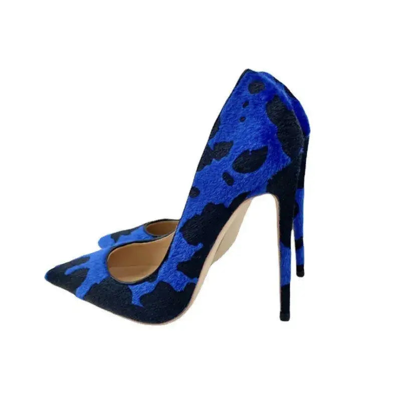 Blue Black Graffiti Suede Stiletto High Heels Shoes-0