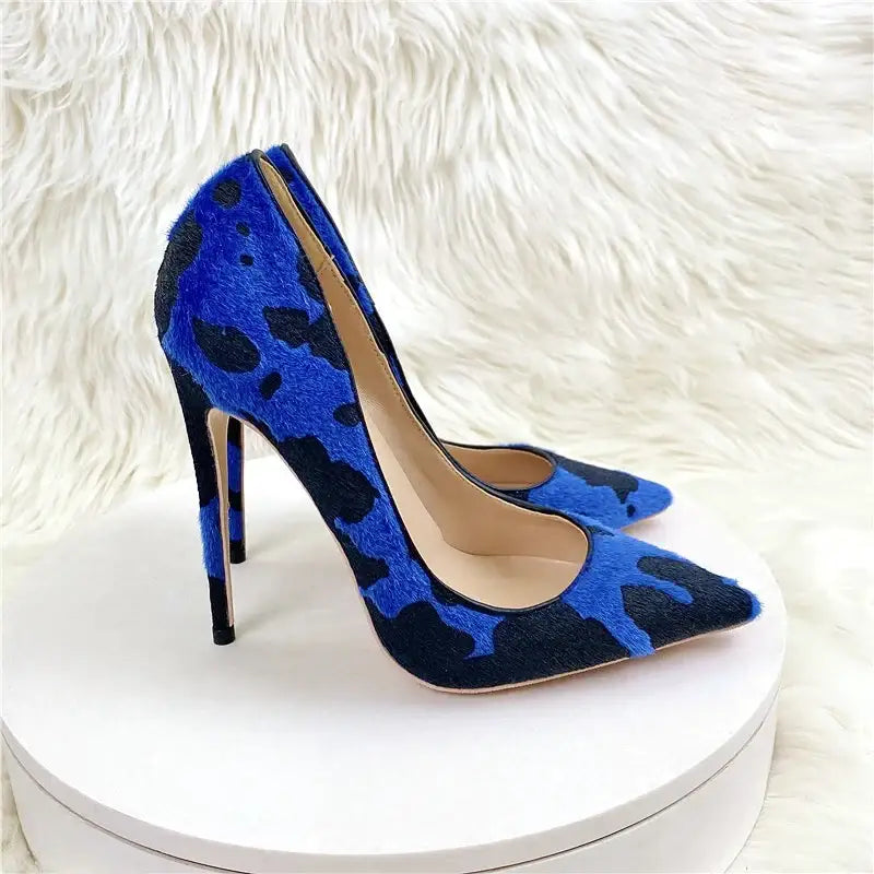 Blue Black Graffiti Suede Stiletto High Heels Shoes-2