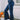 Blue Buttons Elastic Wide Waistband Back Flare Jeans-2
