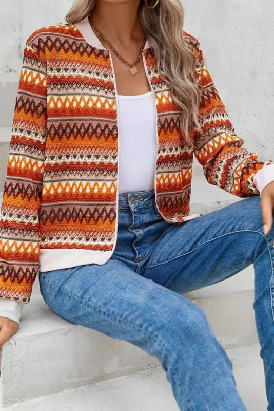 Boho Chic Stripe Zip Jacket-4