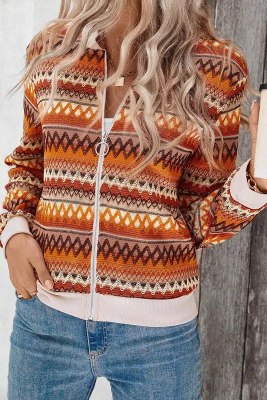 Boho Chic Stripe Zip Jacket-0