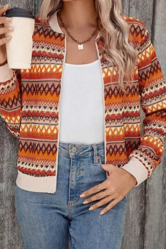 Boho Chic Stripe Zip Jacket-3