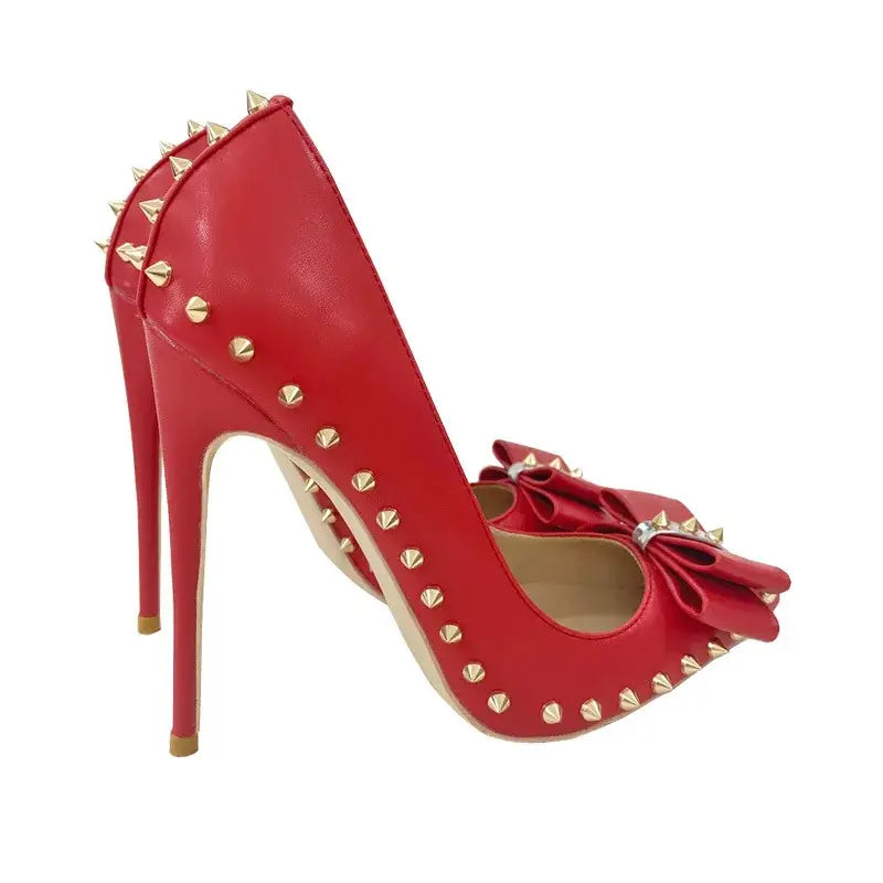 Bow Rivet High Heel Stiletto Shoes-7