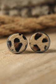 Brown Leopard Studded Earrings-0