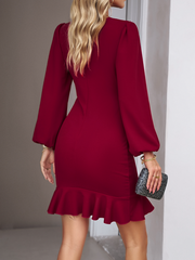 Women's Dress Puff Sleeve Plain Color Ruffle Hem