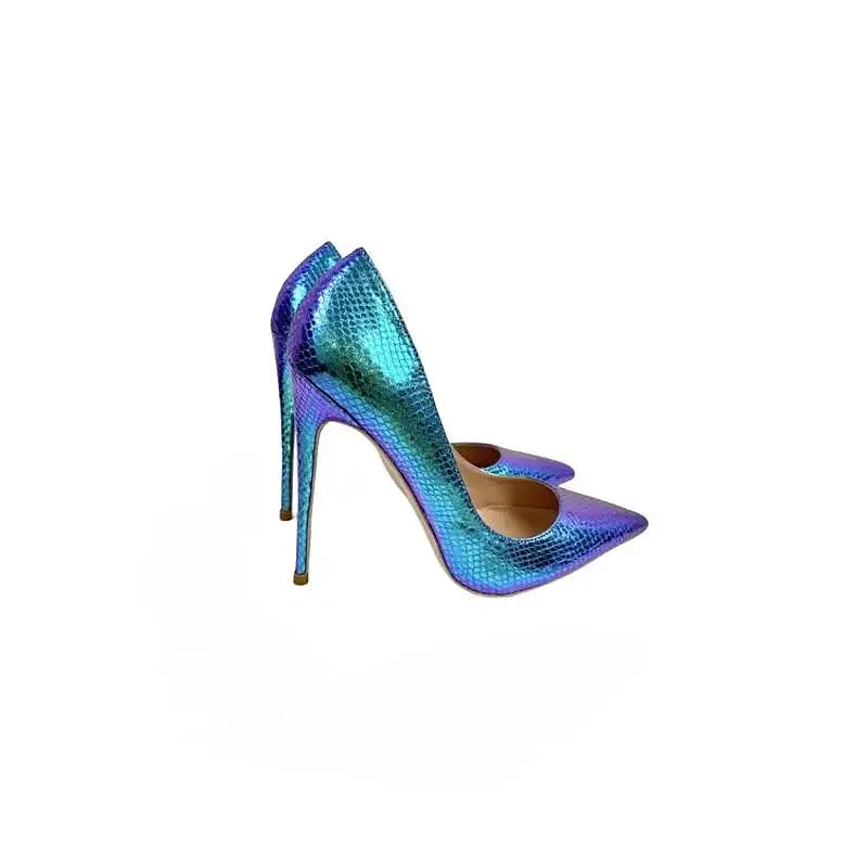 Chameleon Blue Snake Pattern High Heels Stiletto Shoes-5