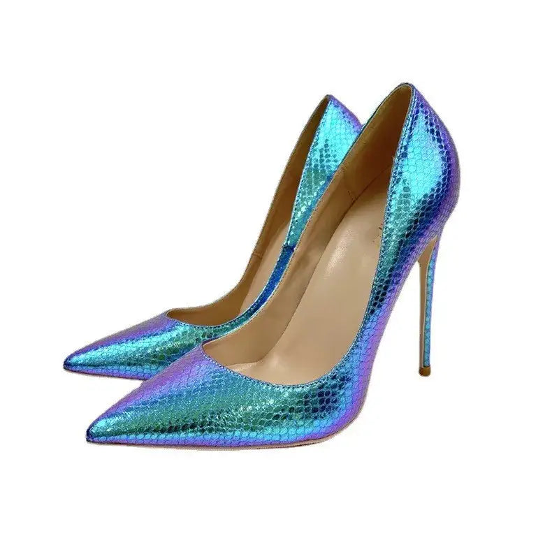 Chameleon Blue Snake Pattern High Heels Stiletto Shoes-6