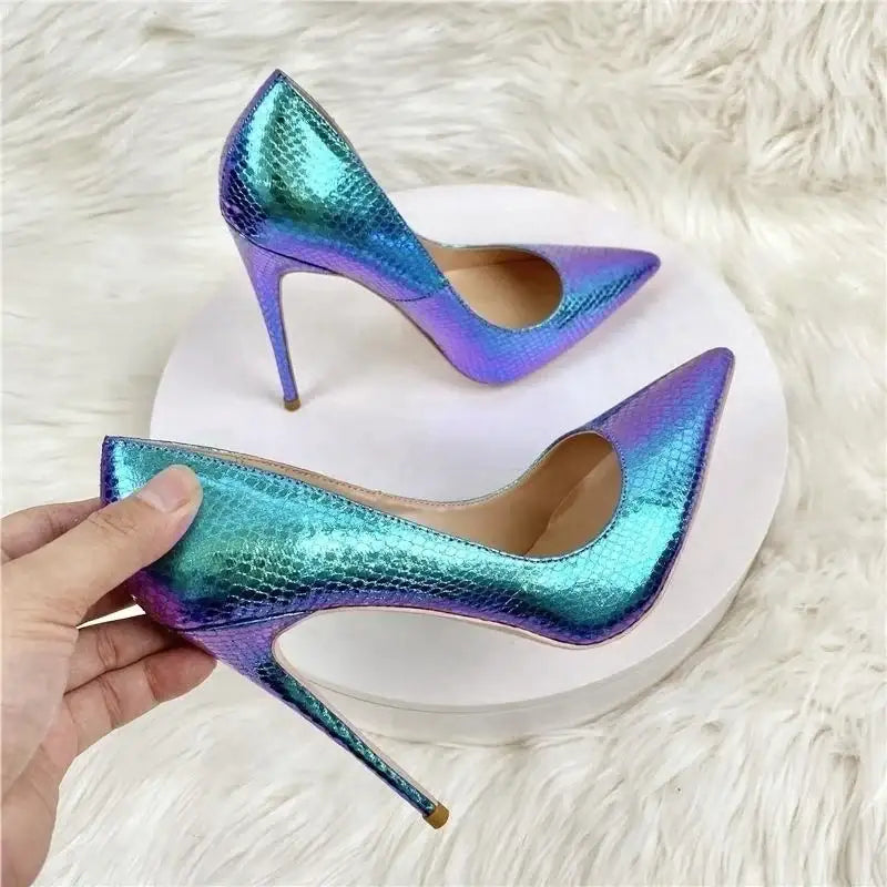 Chameleon Blue Snake Pattern High Heels Stiletto Shoes-4