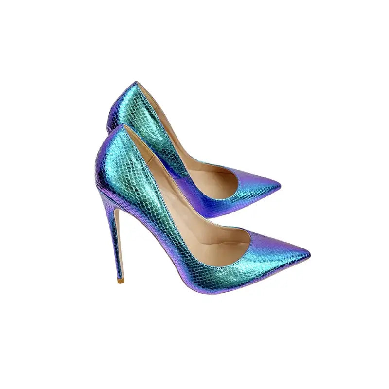 Chameleon Blue Snake Pattern High Heels Stiletto Shoes-3